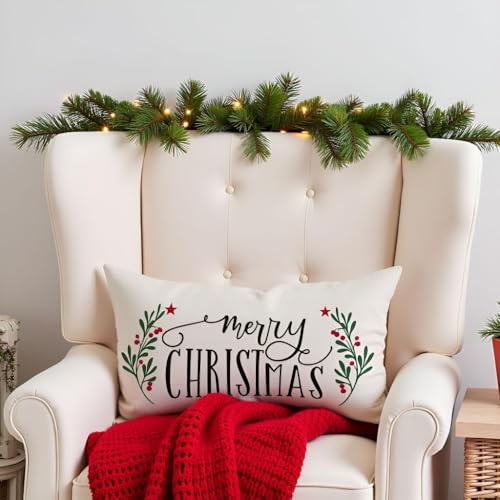 HERHOME Black 20x12 Inch Holiday Christmas Holly Berries Throw Pillow Cover