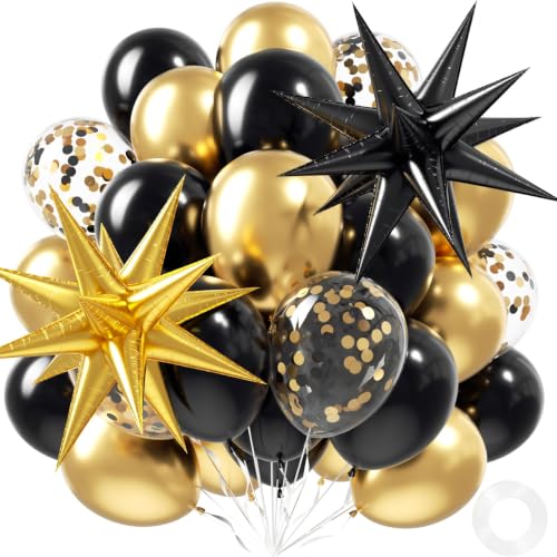 52pcs Black and Gold Balloons Kit with Confetti - 12inch