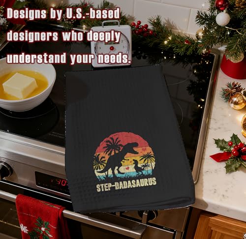 Funny Dinosaur Step Dad Hand Towel Retro 16x24 Inch Kitchen and Bathroom