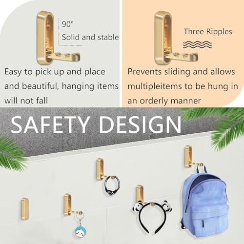WXISOML Folding Wall Hooks - Heavy Duty Zinc Alloy Coat Hooks, Gold (2PCS)
