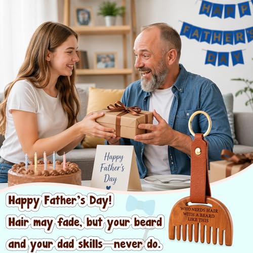 BuiltFit Funny Wooden Beard Comb and Keychain - Father's Day Dad Gift