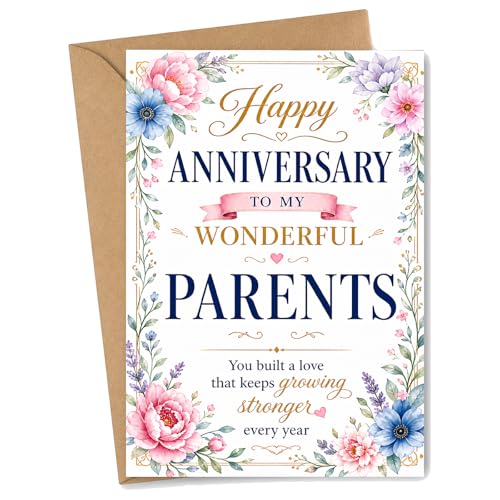 Floral Anniversary Card for Parents from Daughter and Son