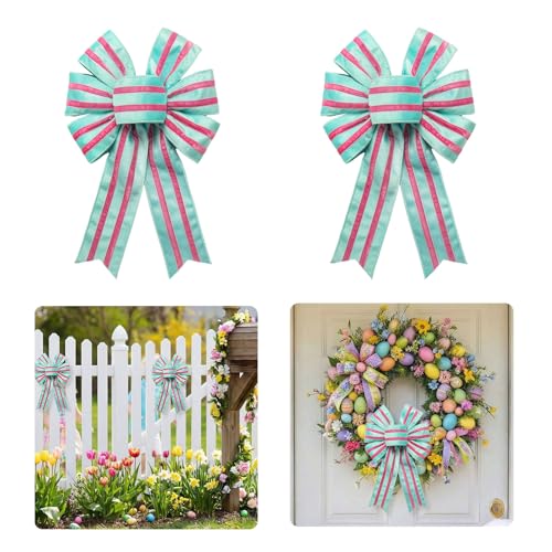 Threetols Easter Wreath Bows - 2 Pack Colorful Velvet Stripe Decor