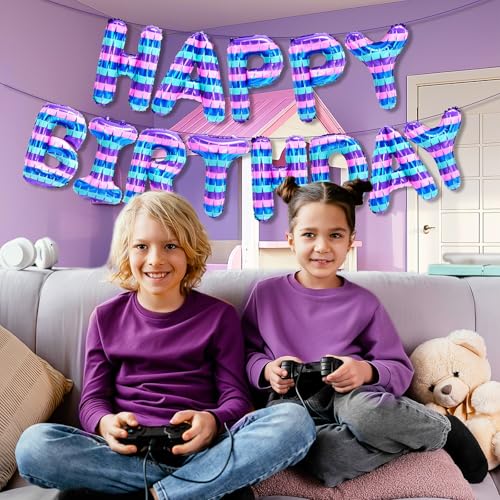 Video Game Birthday Banner with Foil Balloons - Party Decorations
