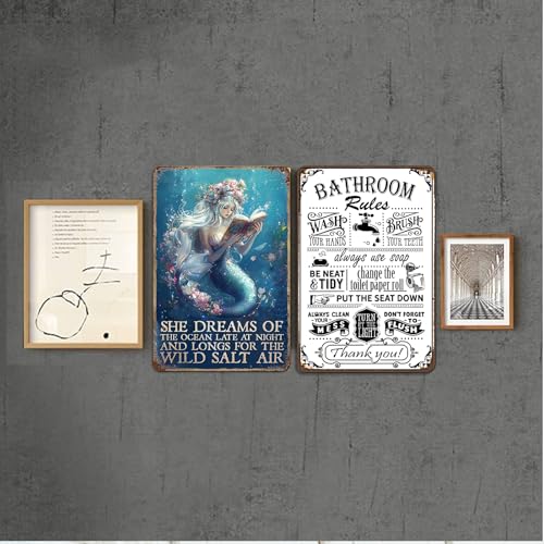 Hesanqian Black Vintage Bathroom Rules Metal Wall Sign 8x12 Inch