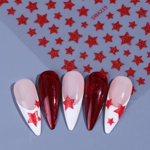 3D Self-Adhesive Nail Stickers Star Decals Red White And Blue 3 Sheets
