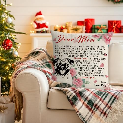 Pug Mom Pillow Cover 18x18 Inch - Heartwarming Gifts for Dog Lovers