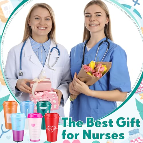24 Pack Nurse Coffee Cups - 16oz Reusable Plastic Tumblers for Healthcare Gifts