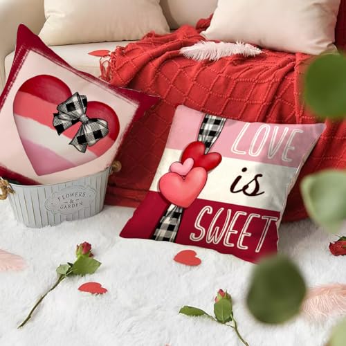 Valentine's Day Throw Pillow Covers - Set of 4 Red Heart 18x18