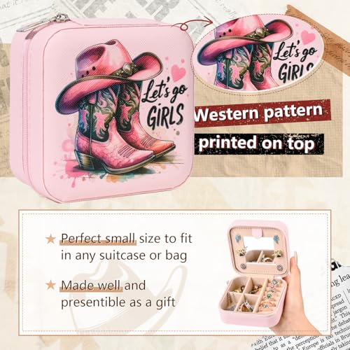 CEELGON Western Jewelry Box - Portable Travel Organizer, Pink Boots Print