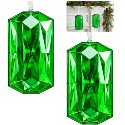 Jumbo Green Gem Ornament Set - 7 x 4 Inches, 2 Pieces, Holiday Decor