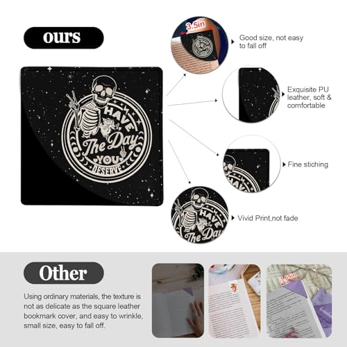 Skull Leather Corner Bookmarks 4 Pcs Gothic Page Markers for Books