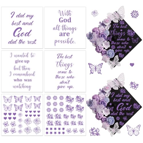 2026 Graduation Cap Decorations - 12 Pcs Purple Glitter Stickers & DIY Toppers