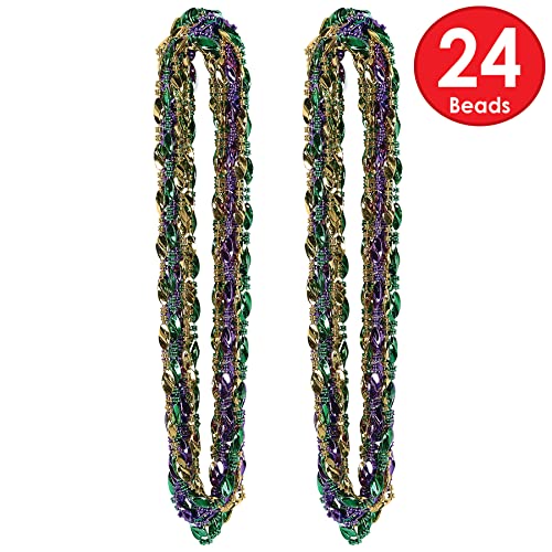 Beistle Mardi Gras Twist Beads – 24 Pack Necklaces, 33"