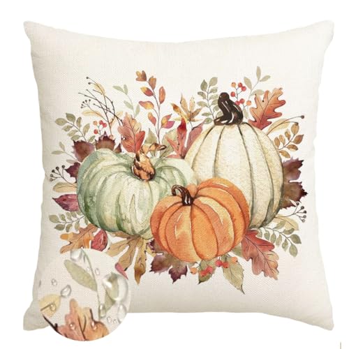 RABUSOFA Fall Pillow Covers 18x18 Inch Waterproof Outdoor Thanksgiving Cushion Cases