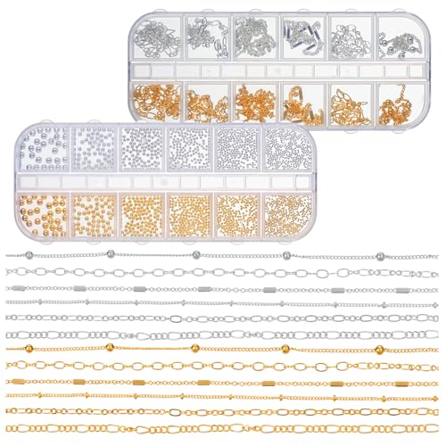 Bruislard 24-Piece Nail Art Chains and Beads Set - Gold and Silver Manicure Accessories