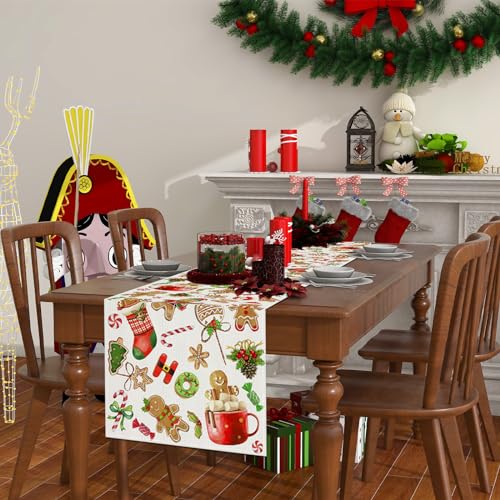 Christmas Gingerbread Table Runner 13x90 Inch Holiday Table Decor for Kitchen & Dining - Variation of Table Runner, 13" x 90"