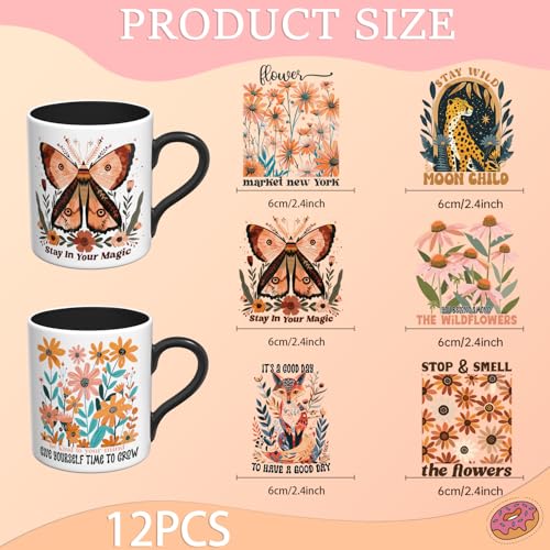 12PCS Boho Retro Flower UV DTF Stickers for Mugs & Tumblers