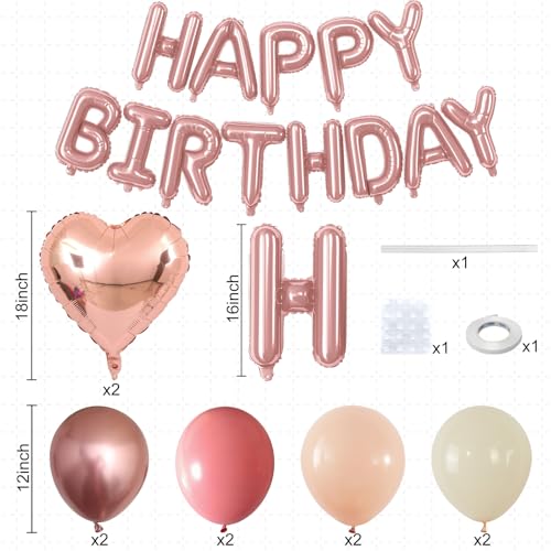 Togvu Happy Birthday Balloon Banner Set - Rose Gold Boho Party Decor