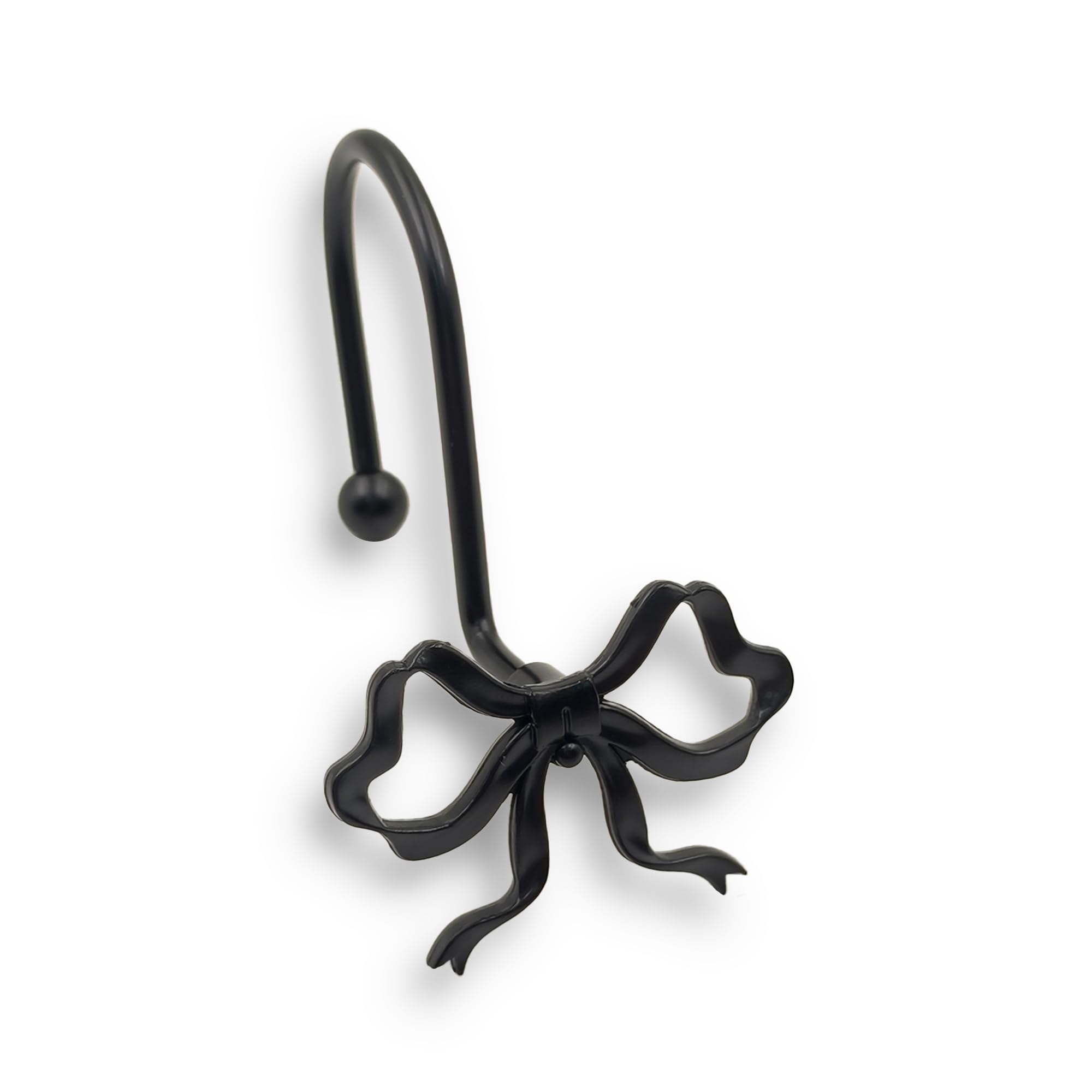 Dylrauoza Black Bow Shower Curtain Hooks, 12 Pack Decorative Metal Rust Proof Shower Curtain Rings for Bathroom, Elegant Cute Curtain Hangers for Standard Shower Rods