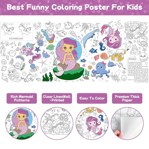Mermaid Giant Coloring Poster 72" x 30" Party Tablecloth