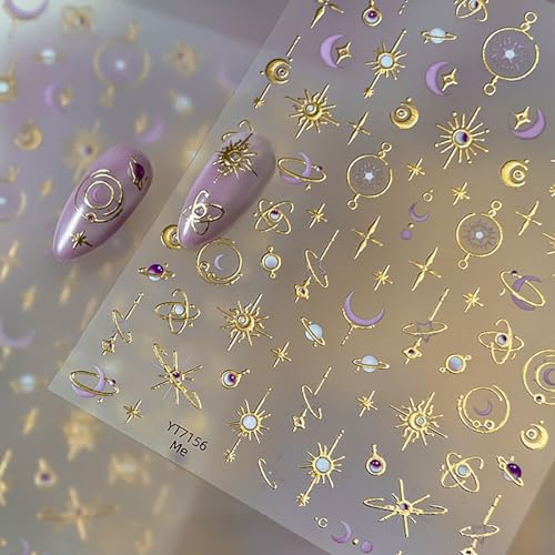 5D Embossed Gold Nail Stickers Moon Star Luxury Universe Nail Decals