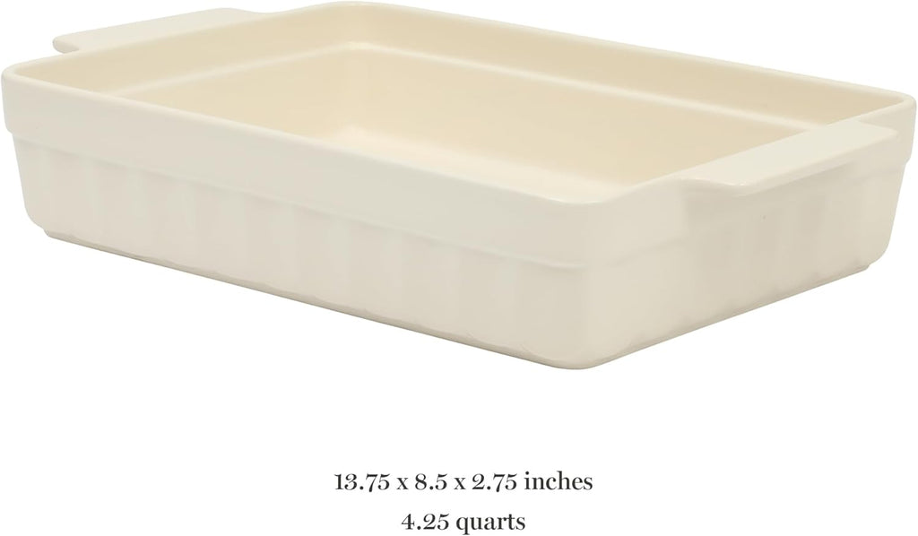 Martha Stewart Ceramic Bakeware - 13x9 Inch Rectangular Baking Dish with Handles | Cream Glazed Stoneware for Casseroles, Lasagna & Roasts