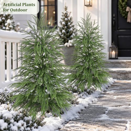Green 2 Pack Artificial Norfolk Pine Topiary Trees with Ground Spikes - 3 FT