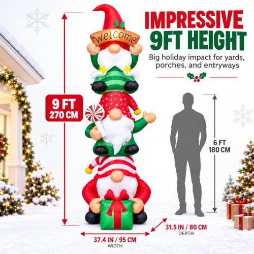 Giant 9FT Christmas Gnome Inflatable Outdoor Yard Decoration with Lights