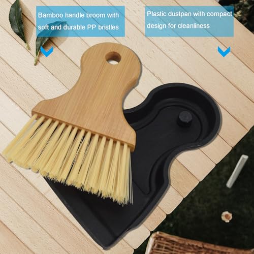 Mini Broom and Dustpan Set with Bamboo Handle - Black Compact Crumb Sweeper