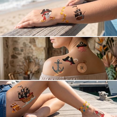 Gameza Pirate Temporary Tattoos - 200+ Party Favors & Skull Crew Designs