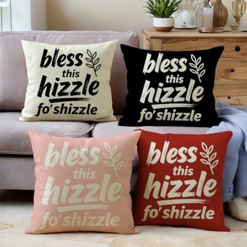 Funny Decorative Pillow Case - 'Bless This Hizzle Fo’ Shizzle' 18x18 inch Black