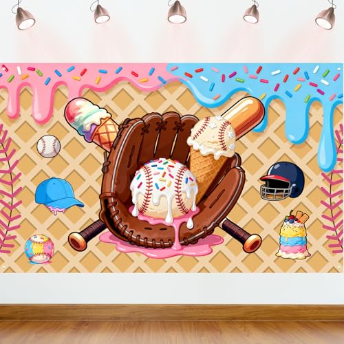 Baseball Ice Cream Drip Birthday Party Backdrop Banner