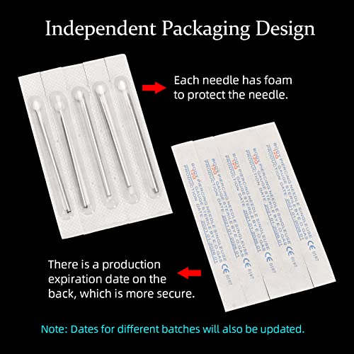 ATOMUS 50PCS Mixed Body Piercing Needles Stainless Steel Sterile