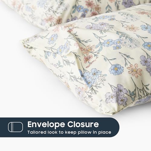 Wake In Cloud Floral Pillowcases Set of 2, Ivory Blue, 20x26 Inches