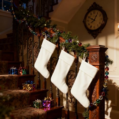 White Christmas Stockings 18 Inch Plush Holiday Decor for Xmas Gifts & Candies
