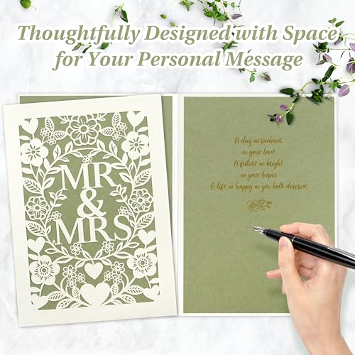 Sage Green Laser-Cut Floral Heart Wedding Card for Newlyweds