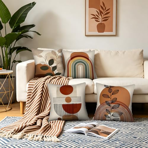 Pazzocenter Boho Throw Pillow Covers 18x18 Set of 4 - Terracotta Zt-118