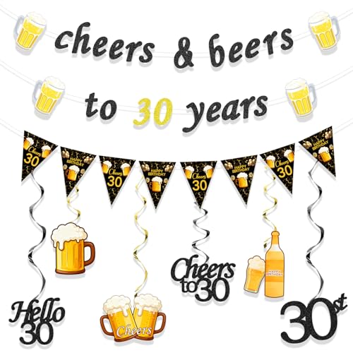 30th Birthday Decorations for Him - Black & Gold Banner Set