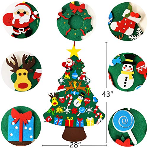 DIY Felt Christmas Tree for Toddlers with 34 Detachable Ornaments - Wall Hanging Holiday Decoration