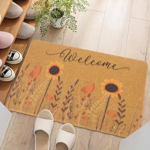 Sunflower Fall Welcome Doormat - 17x30 Inch Natural Coir Outdoor Door Mat