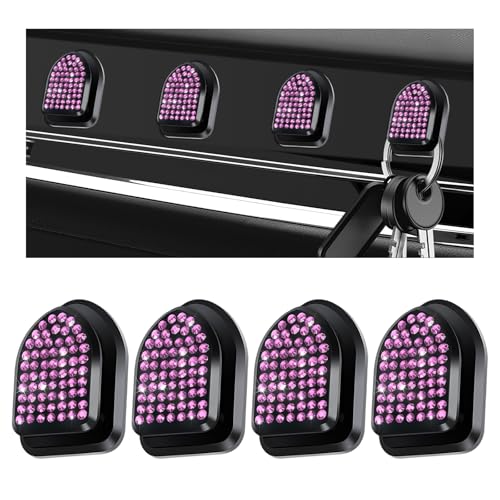 4PCS Rhinestone Car Dashboard Hooks, Adhesive Mini Organizers - Pink