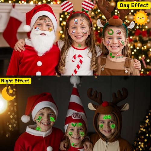 Glow-in-the-Dark Christmas Temporary Tattoos - 60 Pcs Party Favors