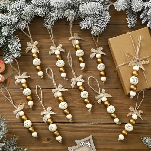Bohemian Gold Wooden Christmas Tree Ornaments Set - Blessing Words, 24 Pieces
