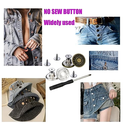 17mm No-Sew Metal Jeans Buttons - 20 Sets with Screwdriver