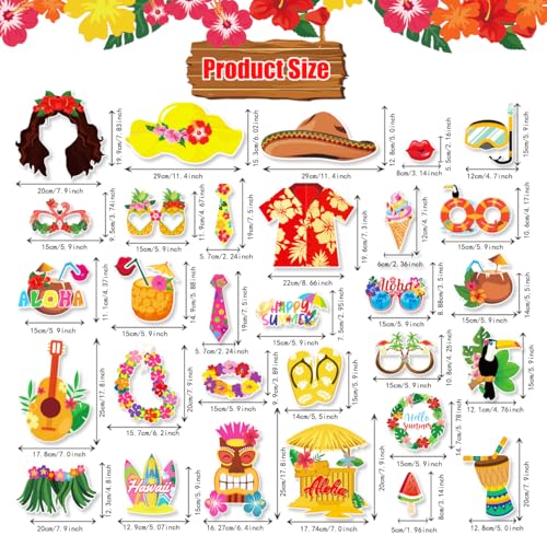 30PCS Hawaiian Photo Booth Props for Summer Parties