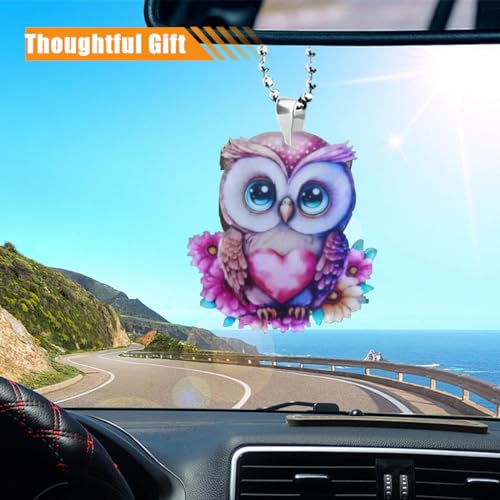 Cute Pink Owl Car Rearview Mirror Charm – Vibrant Hanging Pendant