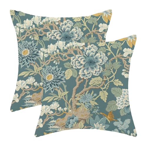CXMEIFLY Chinoiserie Floral Throw Pillow Covers, 16x16 Inch, Set of 2