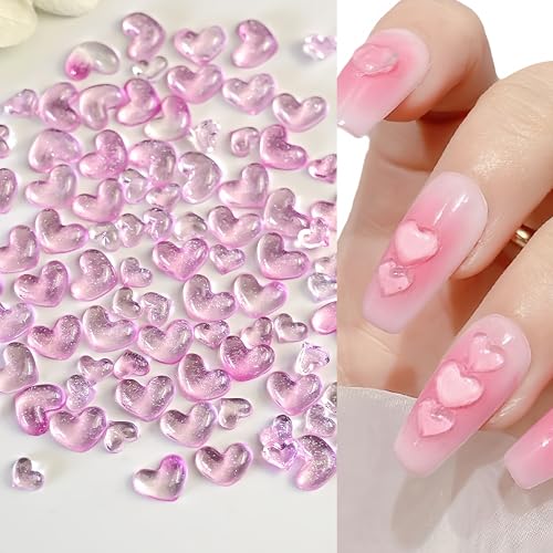 300Pcs Pink & White Heart Nail Charms - Jelly Resin Rhinestones