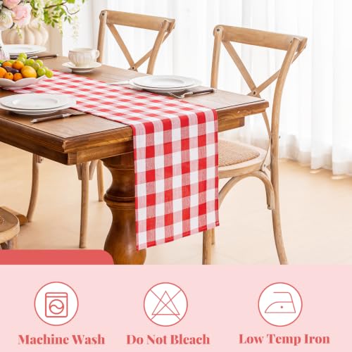 Alsoo Red Gingham Table Runner 13 x 90 Inches - Farmhouse Checkered Cotton Linen Decor